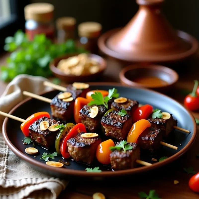 Brochetas de Cordero con Berenjena y Pimientos: Receta Marroquí al Estilo Tagine