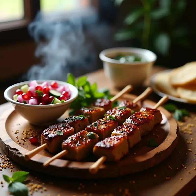 Brochetas de Cordero con especias Za'atar: Receta Libanesa en Grill con Ensalada de Granado