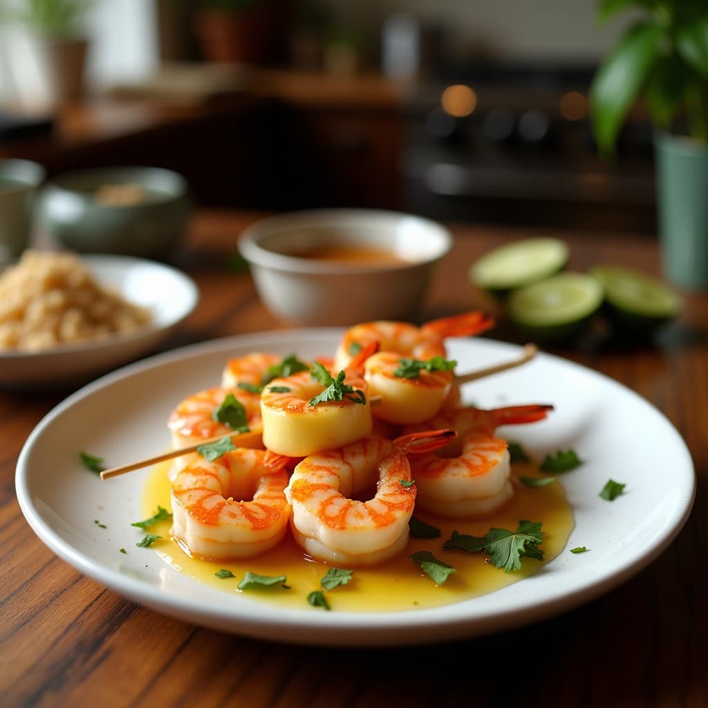 Brochetas de Gambas y Melón con Salsa de Chile y Lima: Aperitivo Tailandés en 10 Minutos