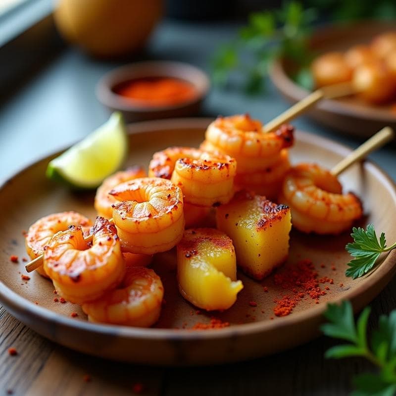 Brochetas de Gambas y Piña con Especias Cajún: Receta en Airfryer Sin Aceite y Crujiente