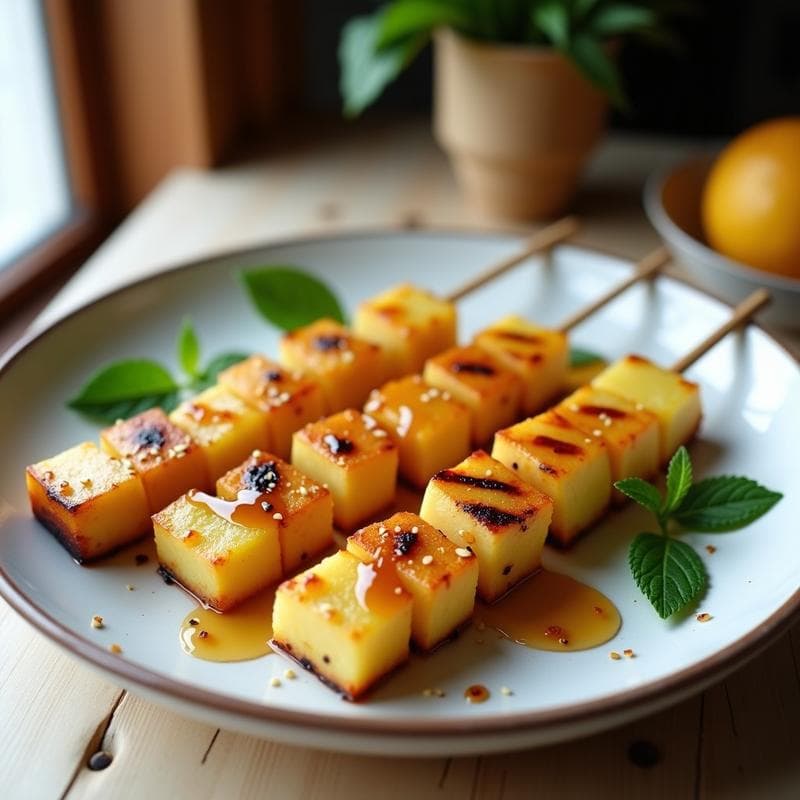 Brochetas de Piña y Queso Halloumi con Miel de Dátiles: Aperitivo Chipriota en Airfryer
