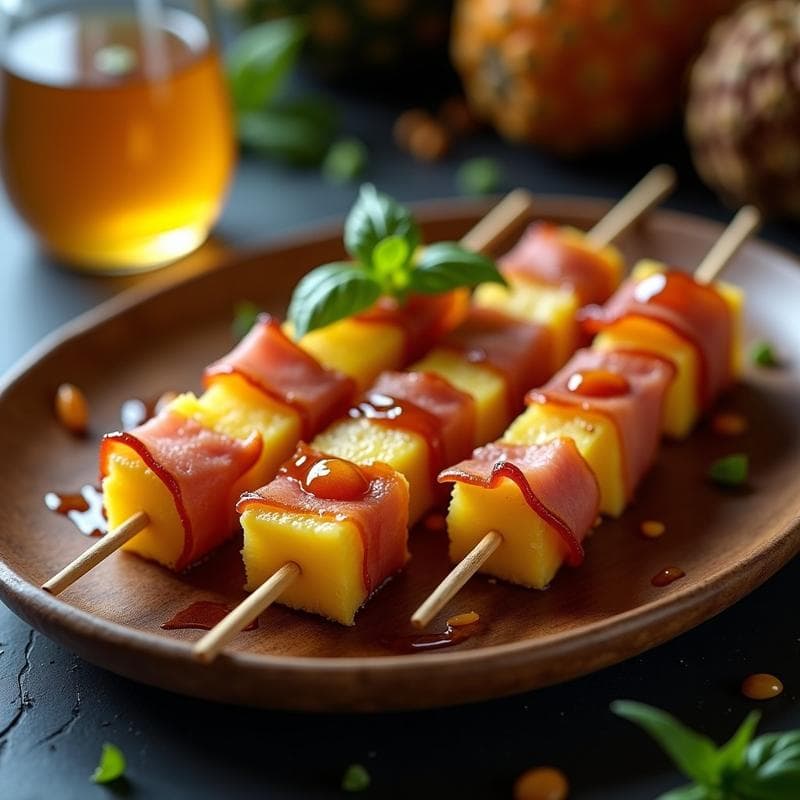 Brochetas de Piña, Jamón Serrano y Queso Manchego: Aperitivo Español Dulce-Salado