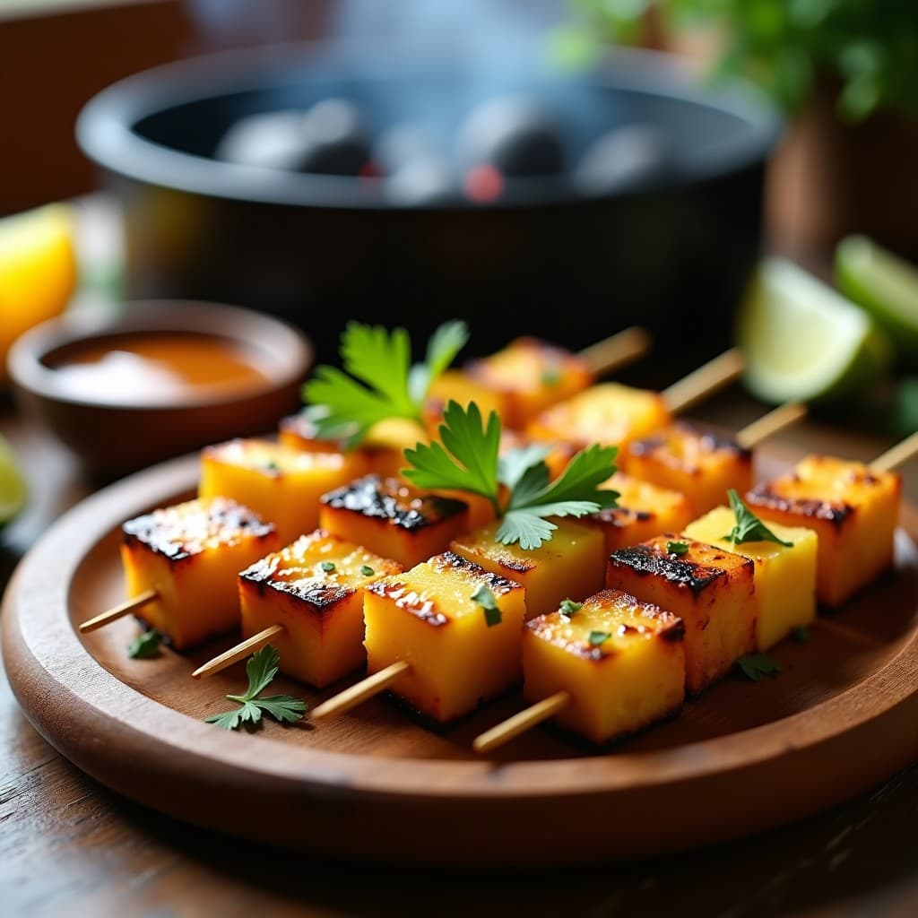 Brochetas de Piña y Tofu Marinado en Tamarindo: Postre Saludable a la Parrilla en 15 Minutos