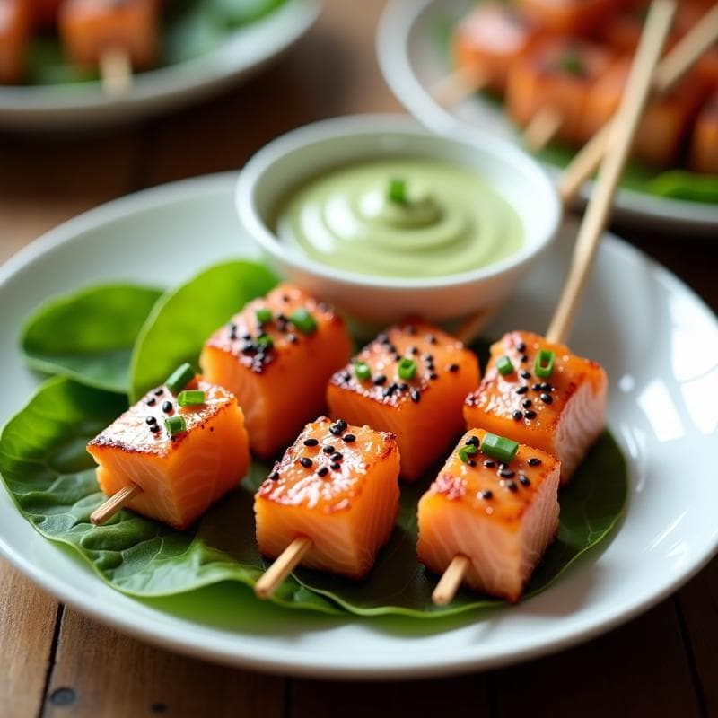 Brochetas de Salmón y Endivias con Salsa de Wasabi: Receta en Airfryer Baja en Calorías