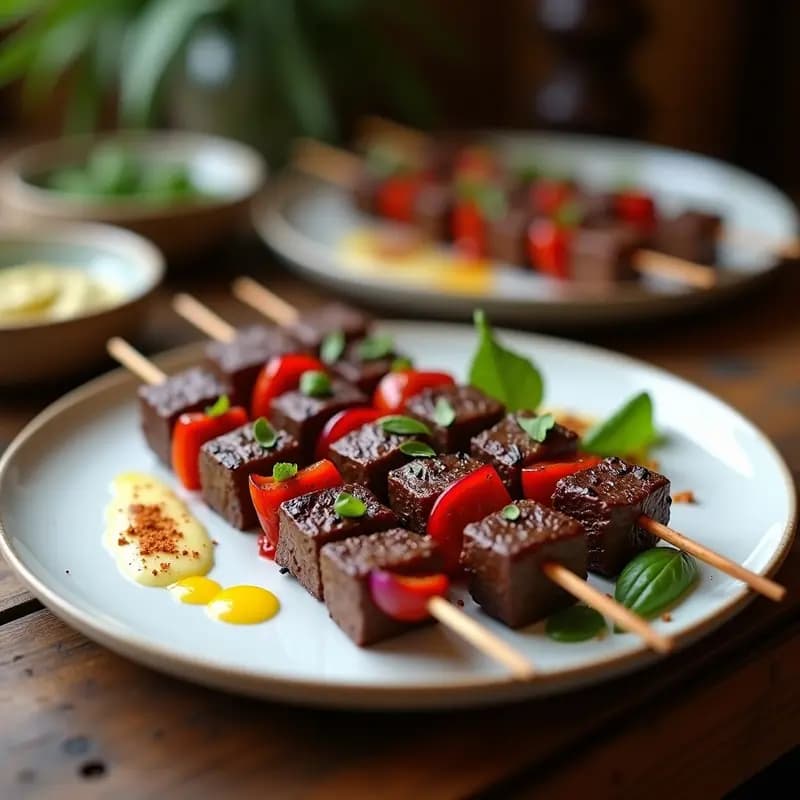 Brochetas de Ternera Marinada en Especias Beréber con Salsa de Mentá: Receta Argelinea Gourmet
