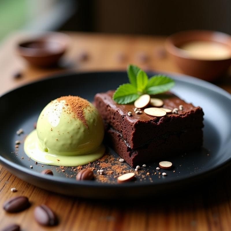 Brownie de Lentejas Negras y Cacao Puro con Helado de Aguacate: Postre Vegano Sin Azúcar