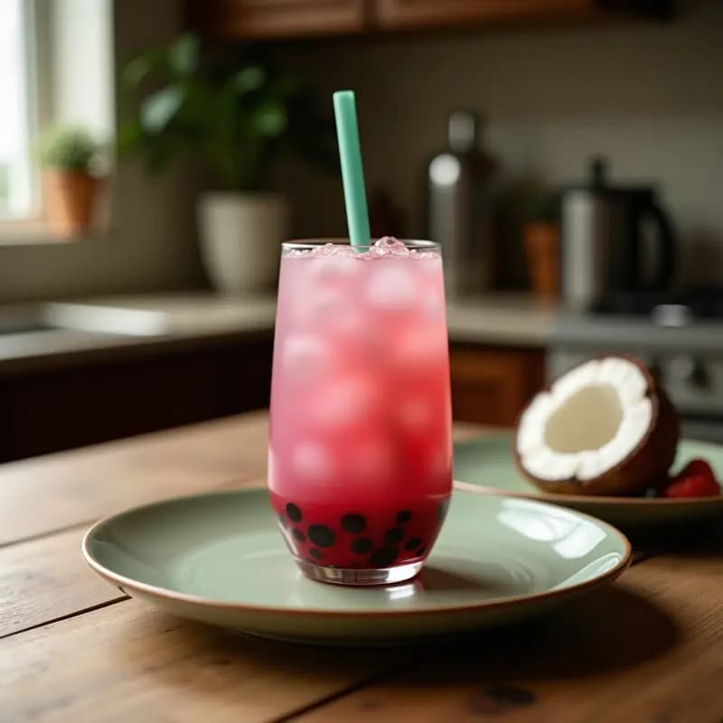 Bubble Tea de Té Verde y Frutos del Bosque con Leche de Coco: Bebida Taiwana Sin Lactosa y Antioxidante
