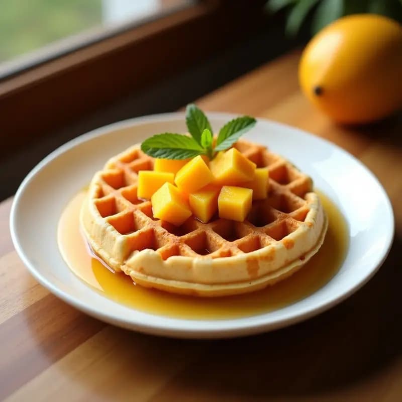 Bubble Waffle de Harina de Arroz y Mango: Desayuno Coreano Sin Gluten