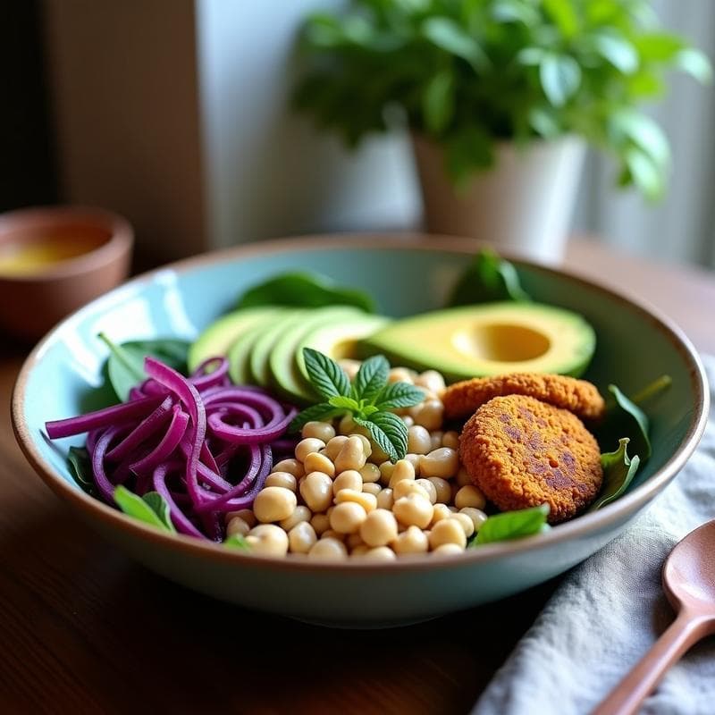 Buddha Bowl de Batata Morada y Falafel Crudivegano: Receta con Aliño de Tahini y Limón