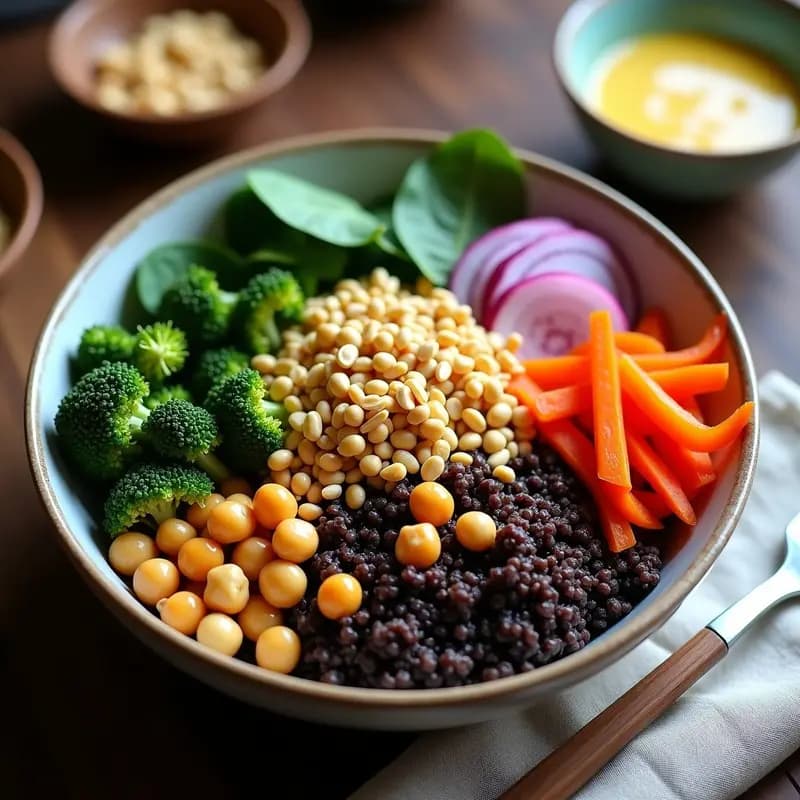 Buddha bowl de quinoa negra con aderezo de cacahuete y limón: Receta budista alta en proteínas
