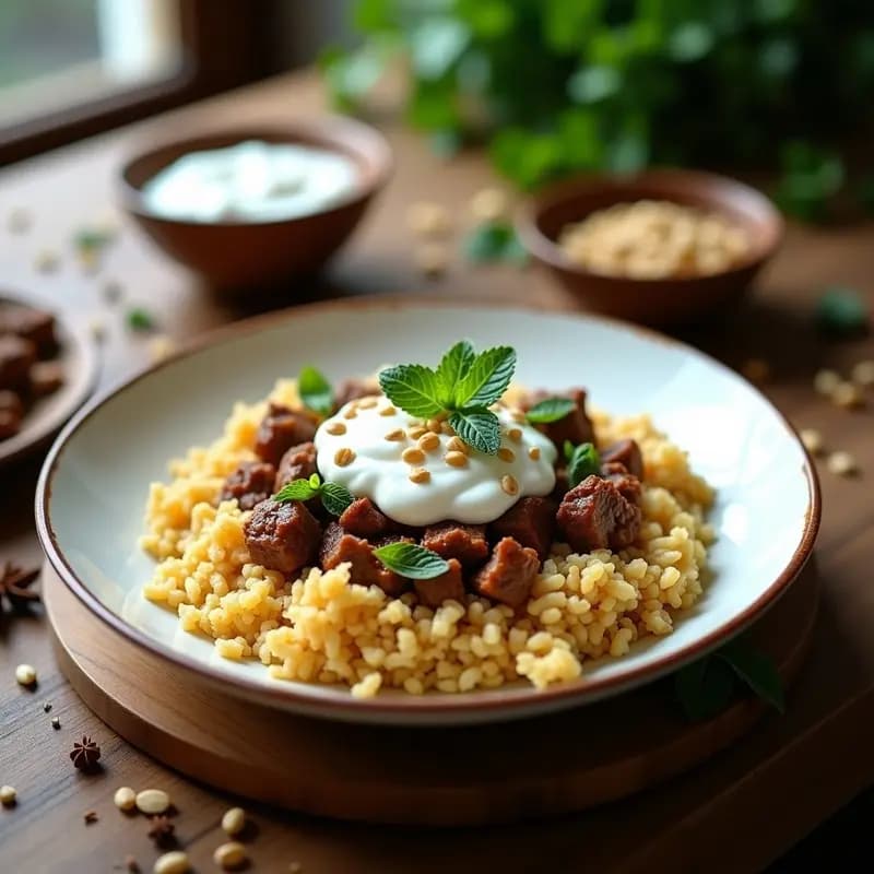 Bulghur con Cordero y Yogur Griego: Receta Libanesa de Trigo Partido y Especias