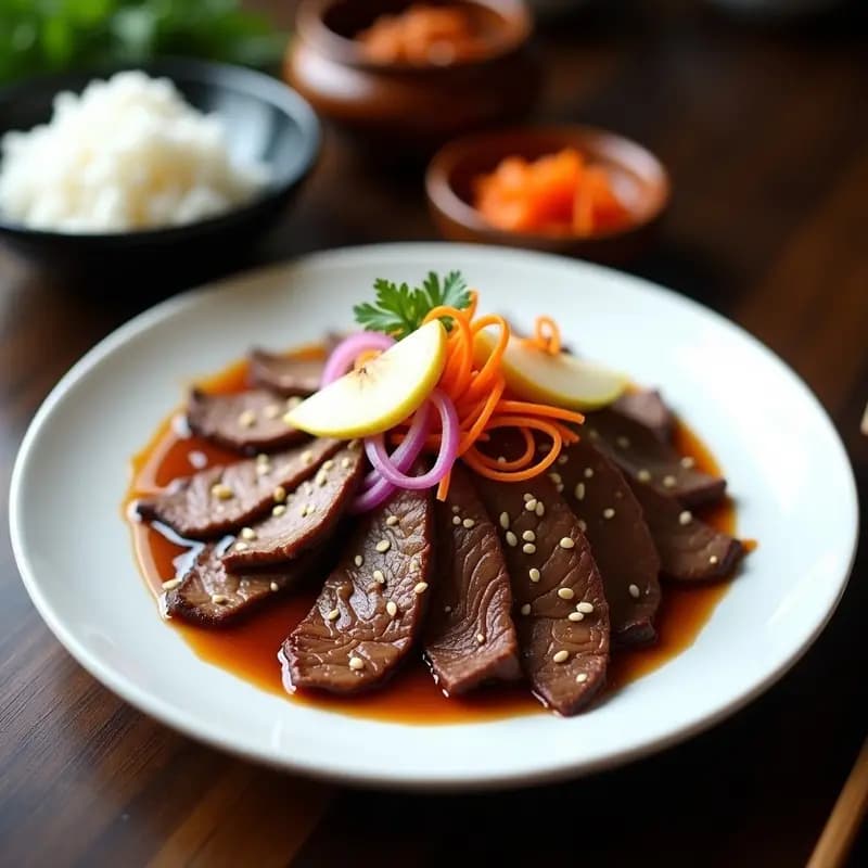 Bulgoogi Coreano de Res: Carne Marinada con Peras y Salsa de Soja