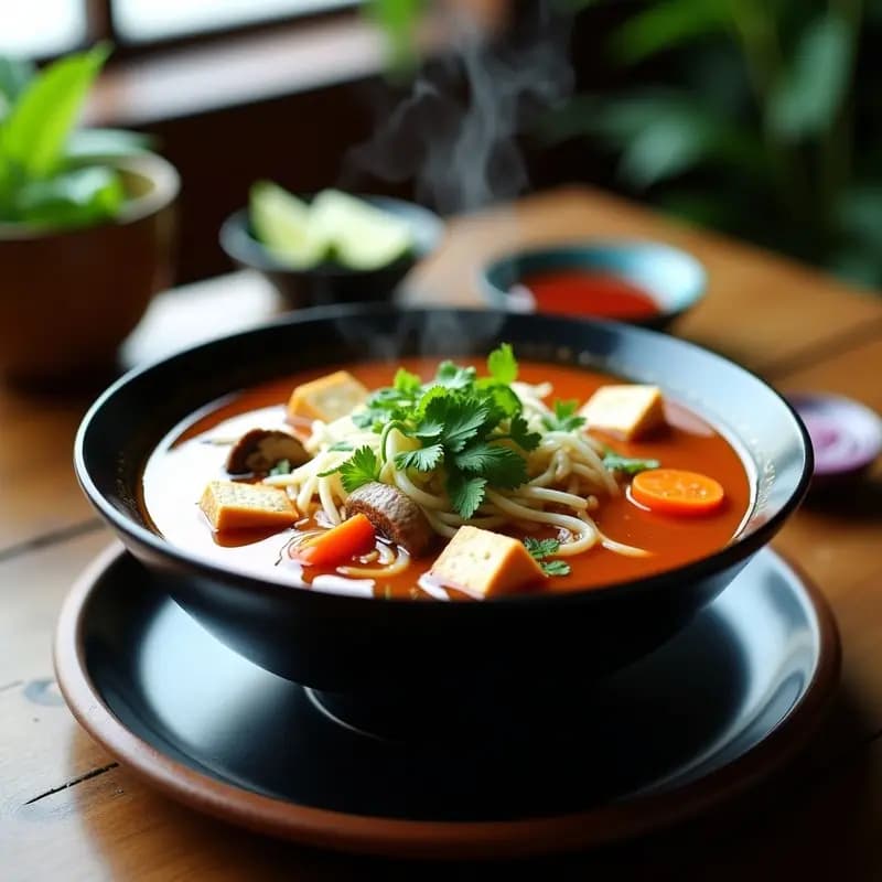 Bun Bo Hue Vegano con Desde de Arroz y Toque de Limón: Receta Vietnamita Picante en Olla Lenta