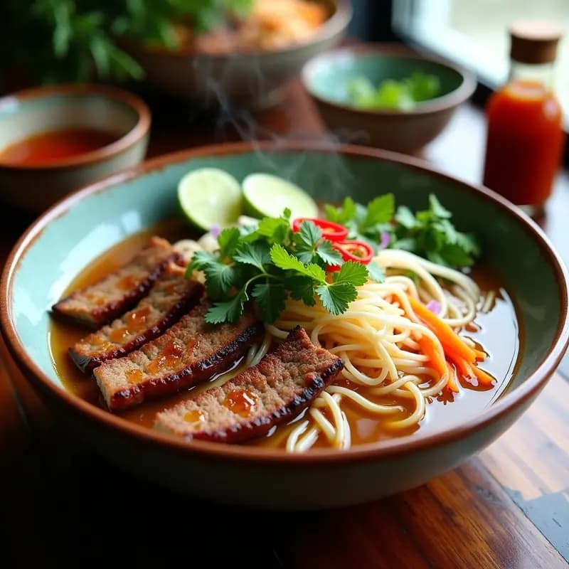 Bun Cha Vietnamita: Receta de Carne a la Parrilla con Fideos de Arroz y Hierbas Frescas