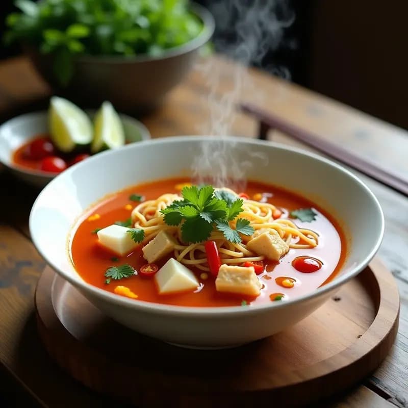 Bun Rieu Vietnamita: Sopa de Cangrejo y Tomate con Fideos de Arroz