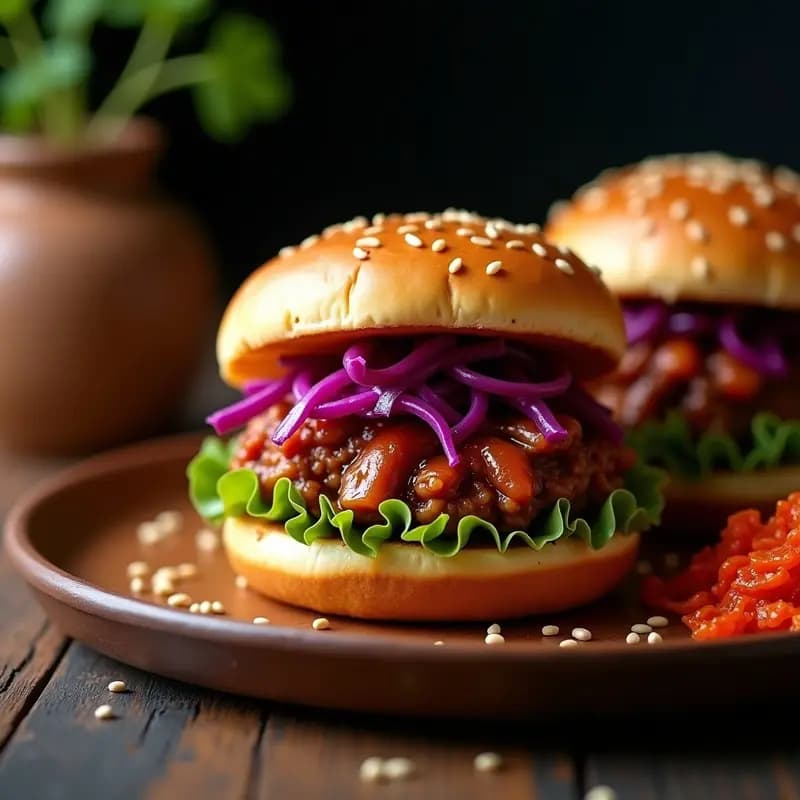 Buns de Cerdo Desmenuzado y Kimchi: Hamburguesa Coreana Picante y Fermentada