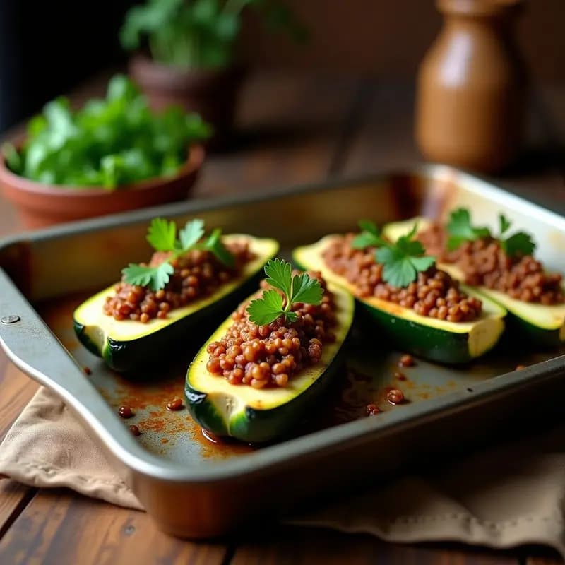 Calabacines Rellenos de Picadillo de Lentejas y Arroz Salvaje: Receta Cubana Vegana para Tupper