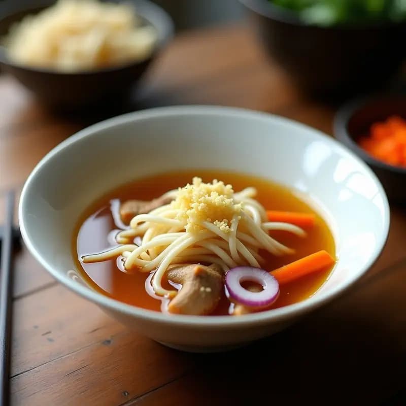 Caldo de Hongos Shiitake y Jengibre con Fideos de Konjac: Receta Japonesa Depurativa en Olla Rápida