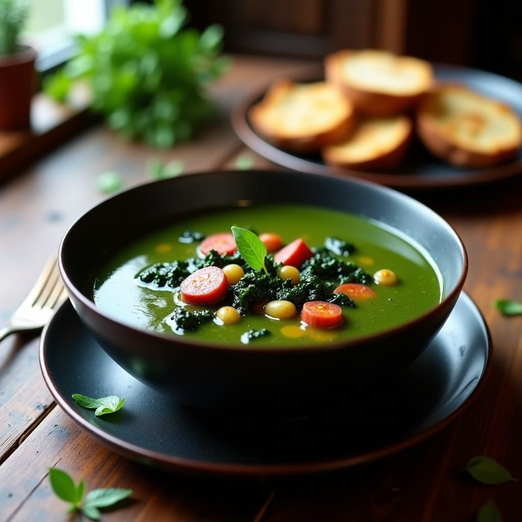 Caldo Verde con Chorizo Vegano y Patata Morada: Sopa Reconfortante en 20 Minutos