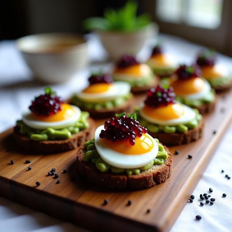 Canapés de Aguacate y Huevos de Codorniz con Caviar de Remolacha: Aperitivo Gourmet en 10 Minutos