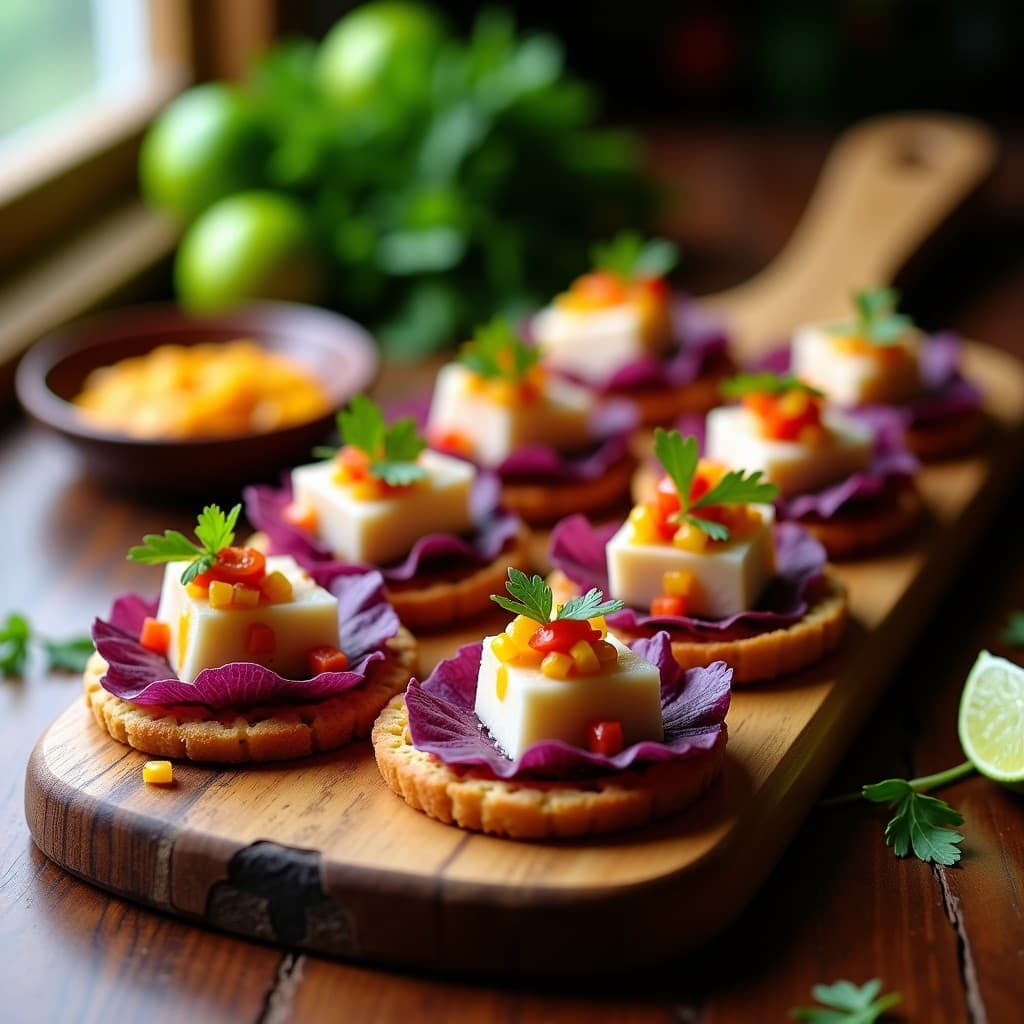 Canapés de Pan de Mandioca con Ceviche de Corvina: Aperitivo Sin Gluten Brasileño