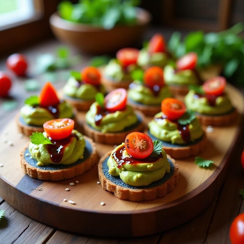 Canapés de Pan de Maíz con Guacamole de Edamame y Salsa de Chipotle: Receta Mexicana Vegana