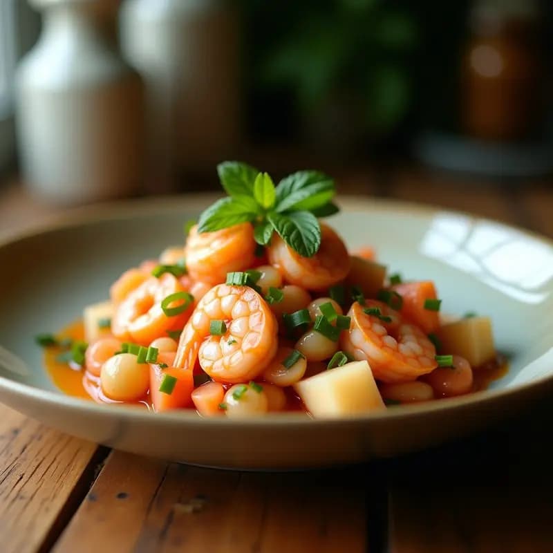 Ceviche de Aloja y Mariscos: Receta Filipina con Vinagre de Coco y Jengibre