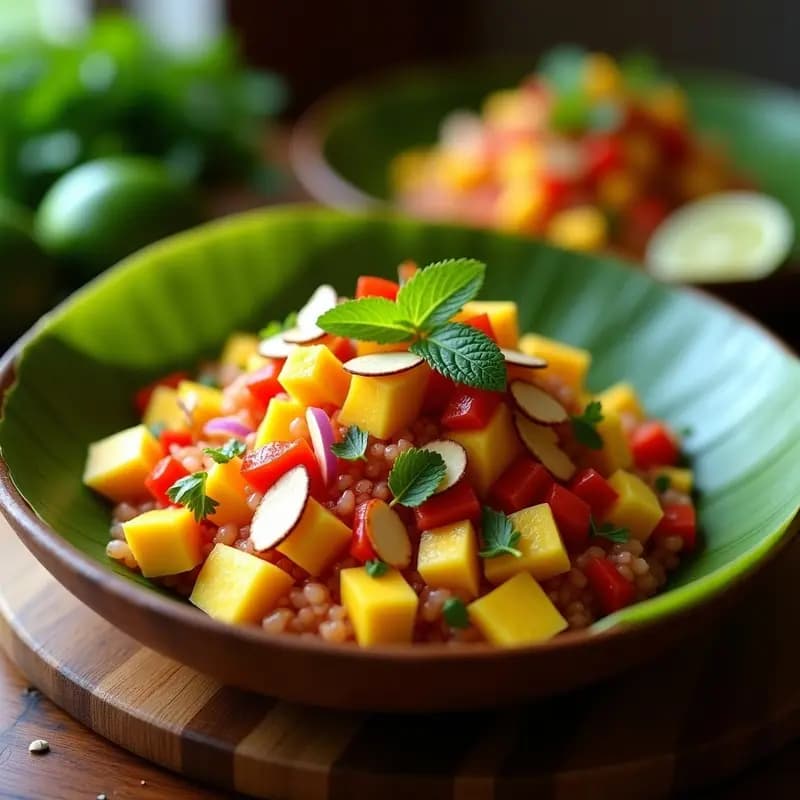 Ceviche de Coral Trinitario con Mango y Plátano Macho: Receta Caribeña Vegana y Tropical