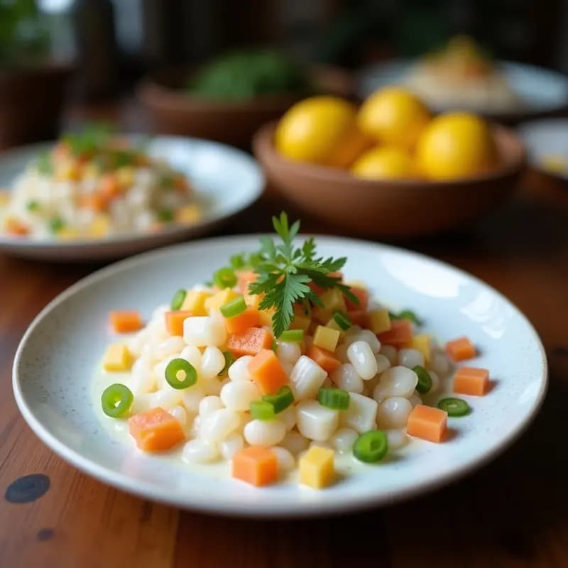 Ceviche de Corazón de Palma y Guayaba con Leche de Coco: Entrante Peruano Crudivegano y Exótico