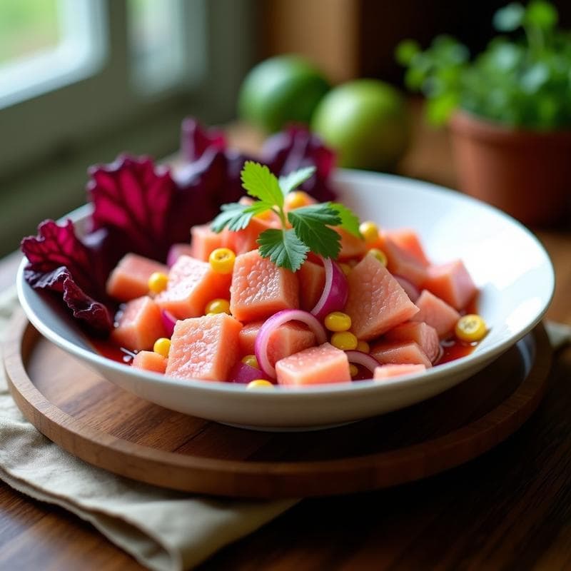 Ceviche de Corvina y Leche de Tigre Rosa: Receta Peruana con Toque de Remolacha