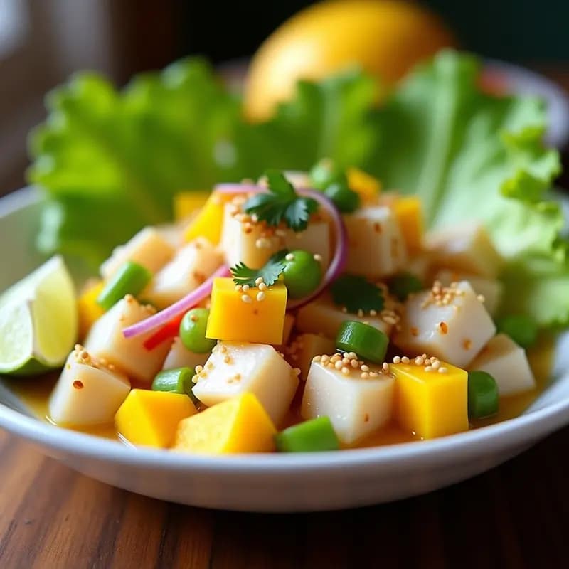 Ceviche de Corvina y Mango con Vinagreta de Lima: Receta Ecuatoriana Refrescante