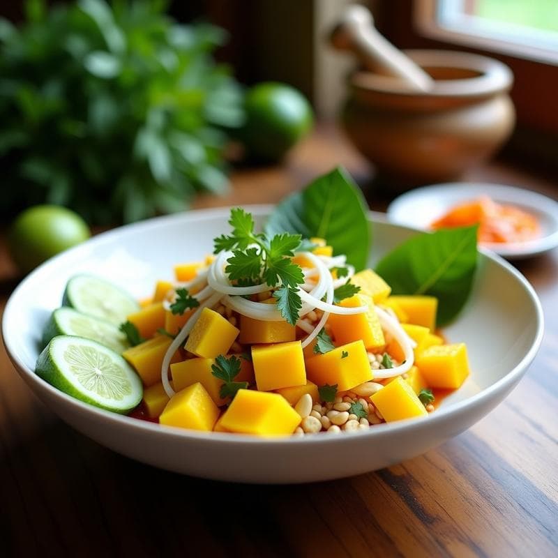 Ceviche de Mango y Pepino con Limón Kaffir: Receta Tailandesa Fresca y Ácida