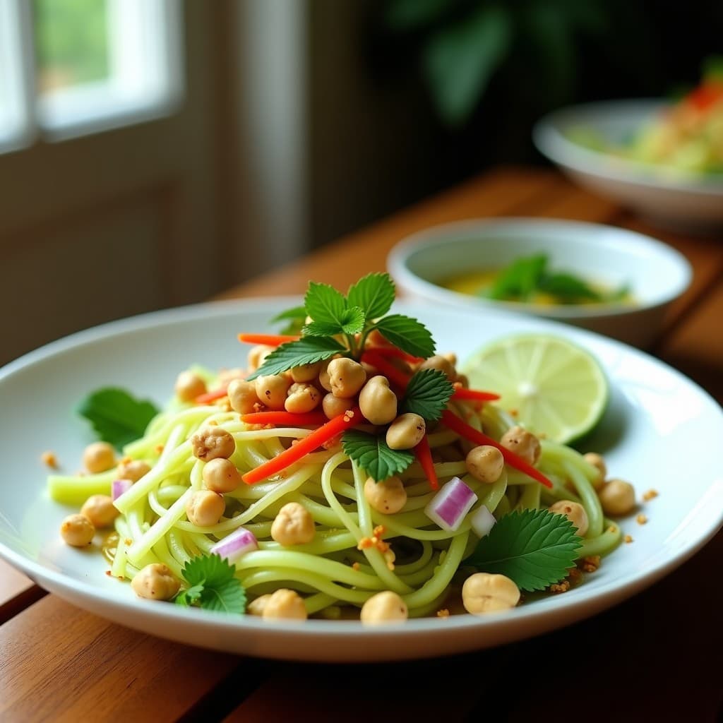 Ceviche de Papaya Verde y Cacahuates: Receta Vegana Tai with Salsa de Lima y Chile