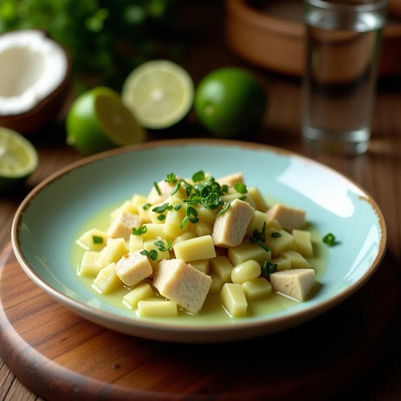 Ceviche de Papaya Verde y Pescado Blanco: Receta Filipina con Leche de Coco y Lima