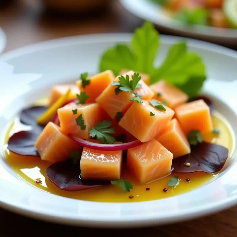 Ceviche de Salmón con Maracuyá y Ají Limón: Receta Peruana Gourmet Sin Gluten