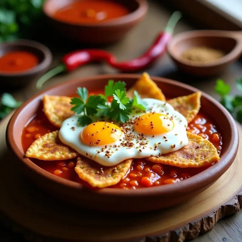 Chilaquiles Rojos con Huevo de Lino: Desayuno Mexicano Vegano y Picante