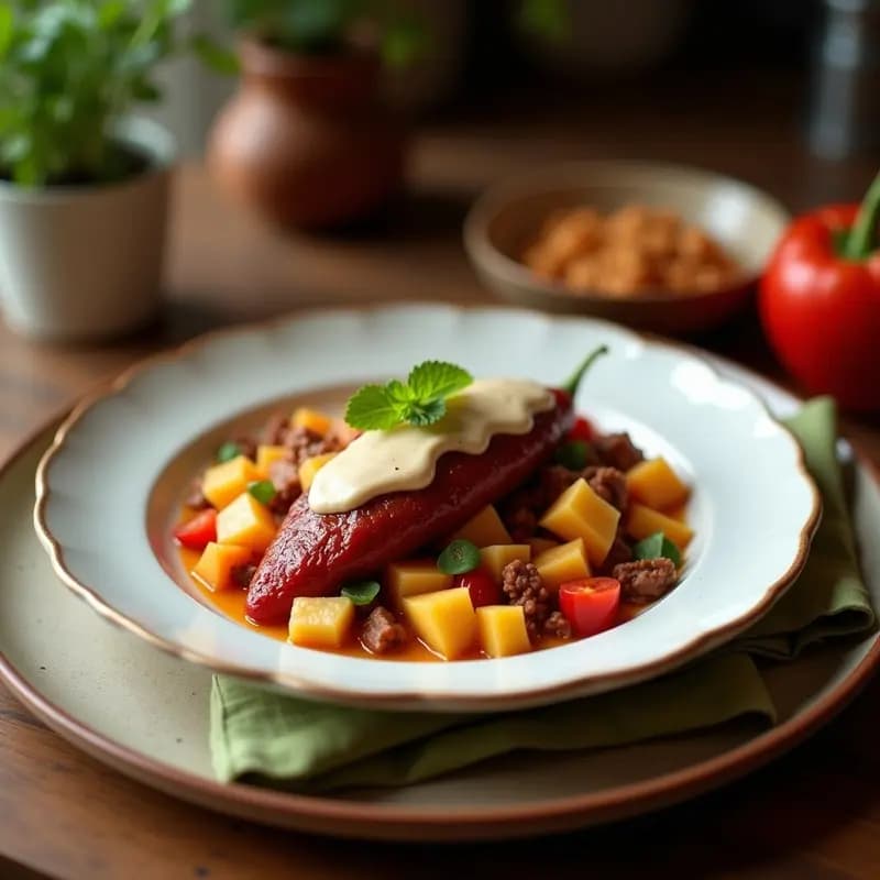 Chile en Nogada con Carne de Res y Frutos Secos: Receta Mexicana Tradicional