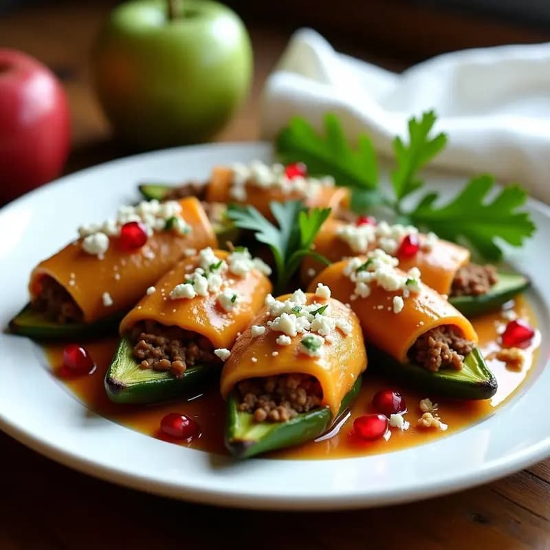 Chiles en Nogada: Plato Mexicano Festivo con Picadillo de Carne y Salsa de Nueces