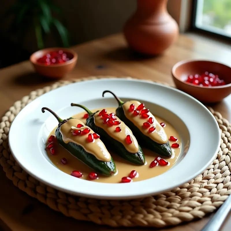 Chiles en Nogada Veganos con Nueces y Granada: Receta Mexicana de Temporada Sin Lácteos