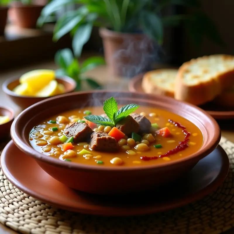 Chorba Frik de Cordero: Sopa Argélina Tradicional con Aromas Especiados