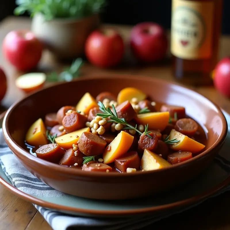Chorizo Vegano a la Sidra con Manzanas Caramelizadas: Receta Española en Ollalenta