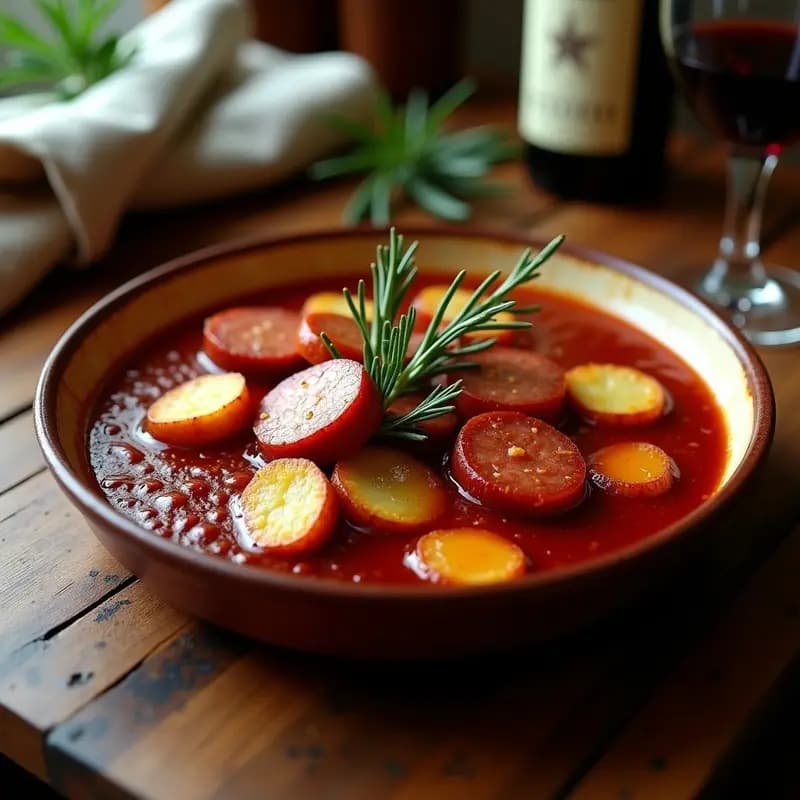 Chorizo al Vino Tinto con Patatas Panaderas: Receta Española en Olla Express y Alta en Proteína