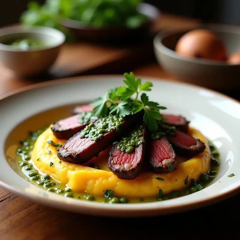 Churrascos de Res con Chimichurri y Pure de Papas Andinas: Receta Argentina Gourmet en Parrilla