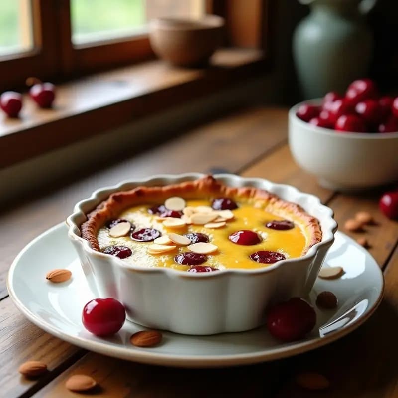 Clafoutis de Cerezas y Almendras con Leche de Cúrcuma: Postre Francés Vegano y Antiinflamatorio