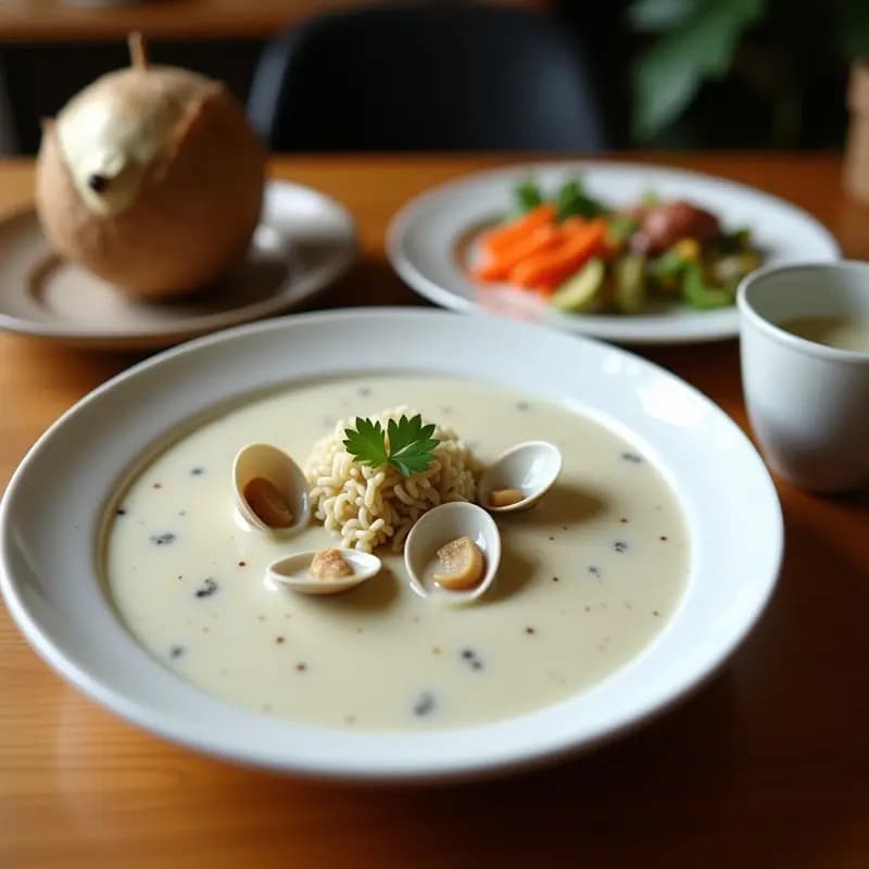 Clam Chowder Americano con Leche de Coco: Sopa Crema de Almejas Sin Lactosa