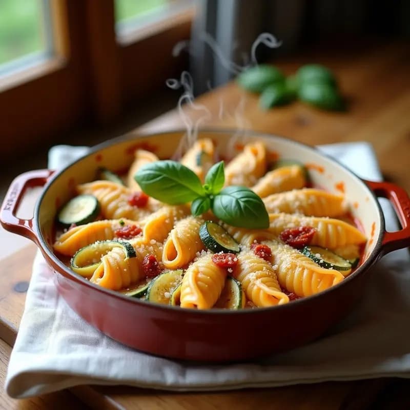 Conchiglie al Forno con Calabacín y Tomates Secos: Pasta Italiana Baja en Calorías