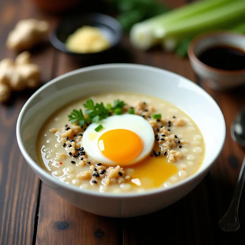Congee de Arroz Salvaje con Jengibre y Huevo Poché: Receta China Reconfortante y Antiinflamatoria
