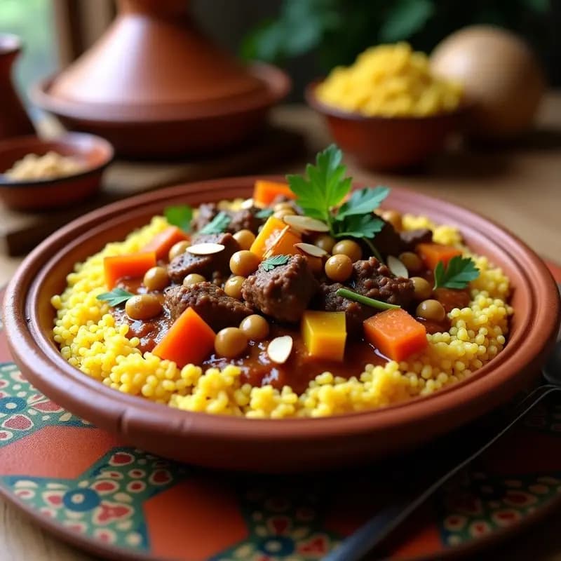 Cuscús con Cordero y Verduras al Estilo Beréber: Receta Marocí Tradicional en Olla