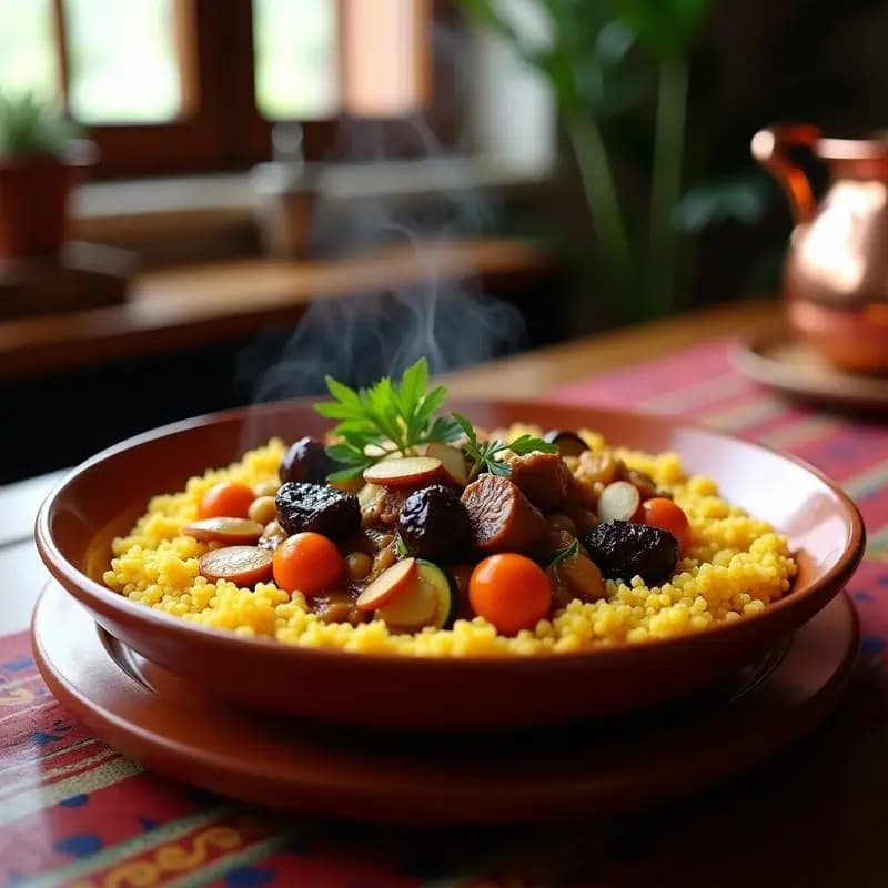 Couscous Marroquí con Cordero y Ciruelas: Receta Festiva en Vaporera de Cobre