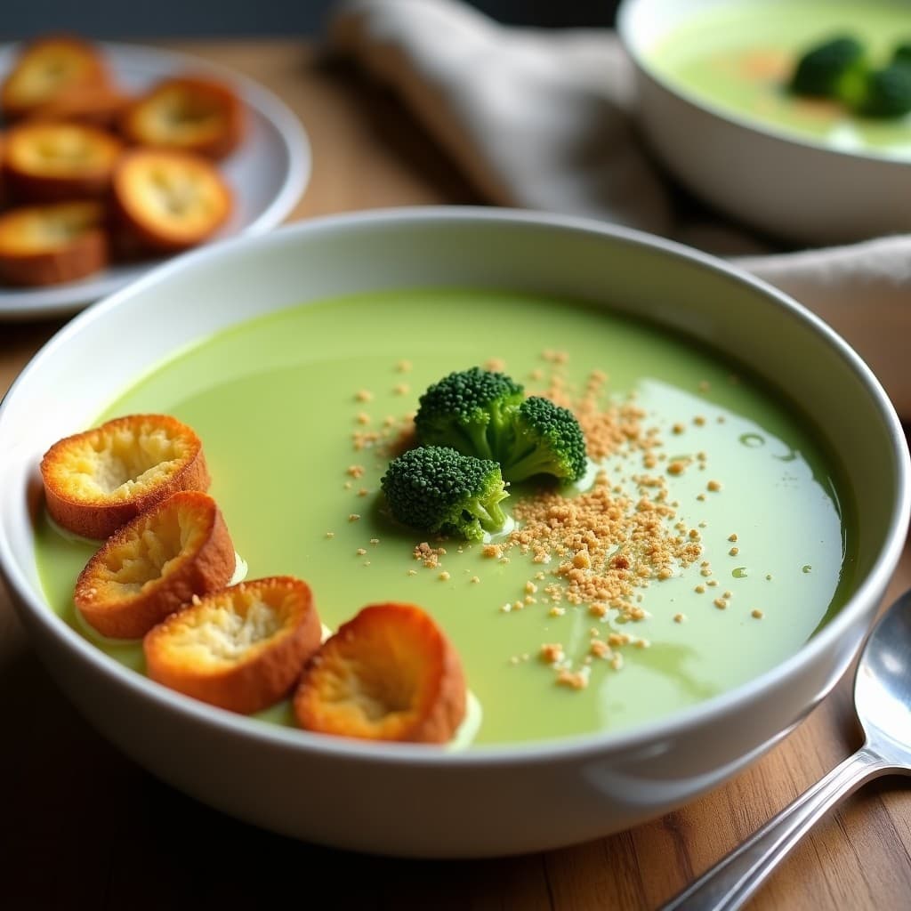 Crema de Brócoli y Nuez Moscada con Crutones de Pan de Almendra: Receta Keto en Olla Exprés